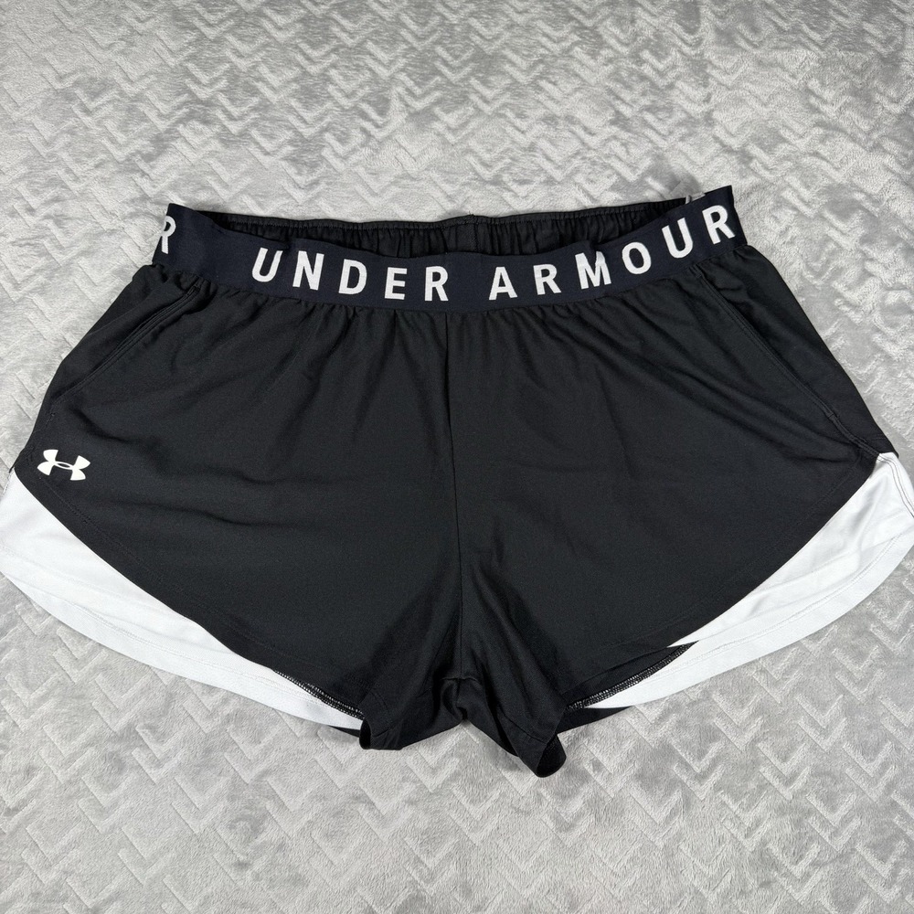 Under Armour Women's Play Up 3.0 Shorts 2X Black White Plus Size Gym Running